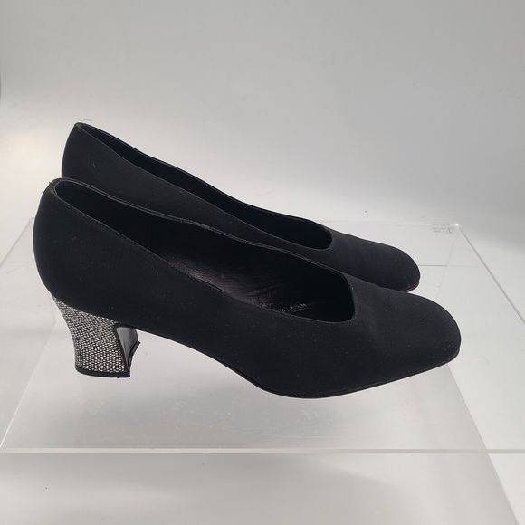 Evan-Picone Shoes - Evan-Picone Pumps Size 9M Black Satin 2 -1/2" Bedazzled Heels Made in Spain